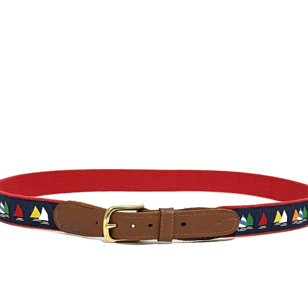 Preston Mens Multicolor Sailboat Canvas Belt 40 Nautical Yacht Coastal Preppy
